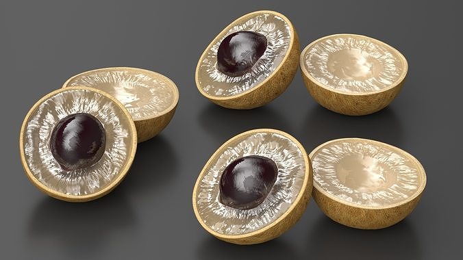 Realistic Half Cut Longan Fruit 3D model 5
