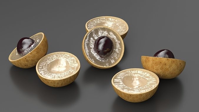 Realistic Half Cut Longan Fruit 3D model 6