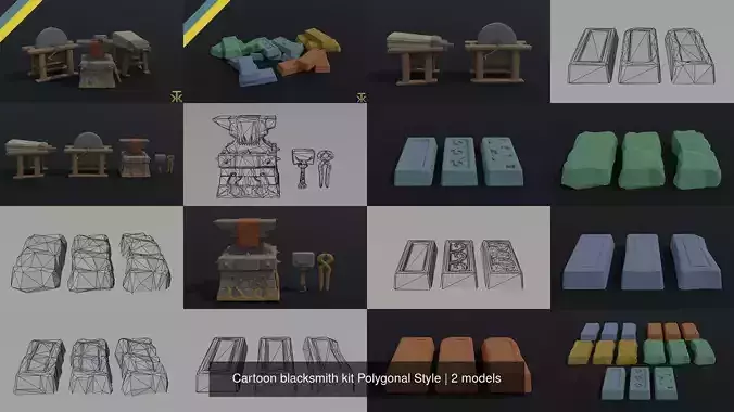 Cartoon blacksmith kit Polygonal Style