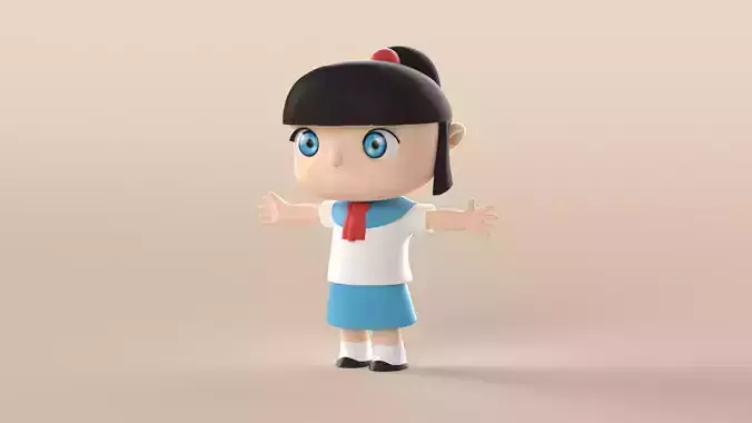 Cartoon little girl young female character people child kid