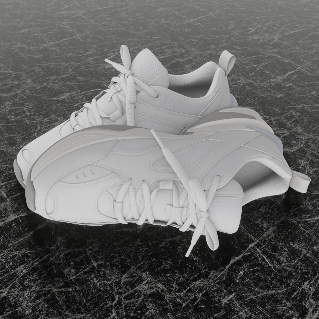 3D WHITE SHOES Low-poly 3D model_1