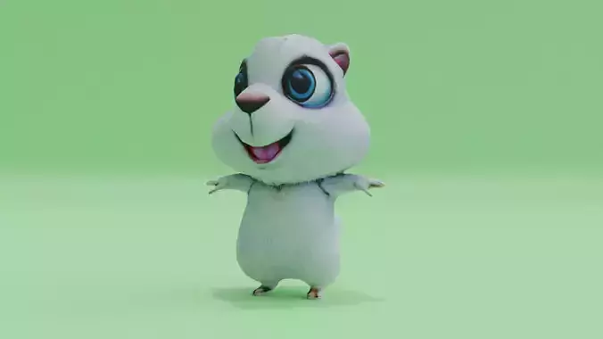 White Rodent Beaver Character T-Pose