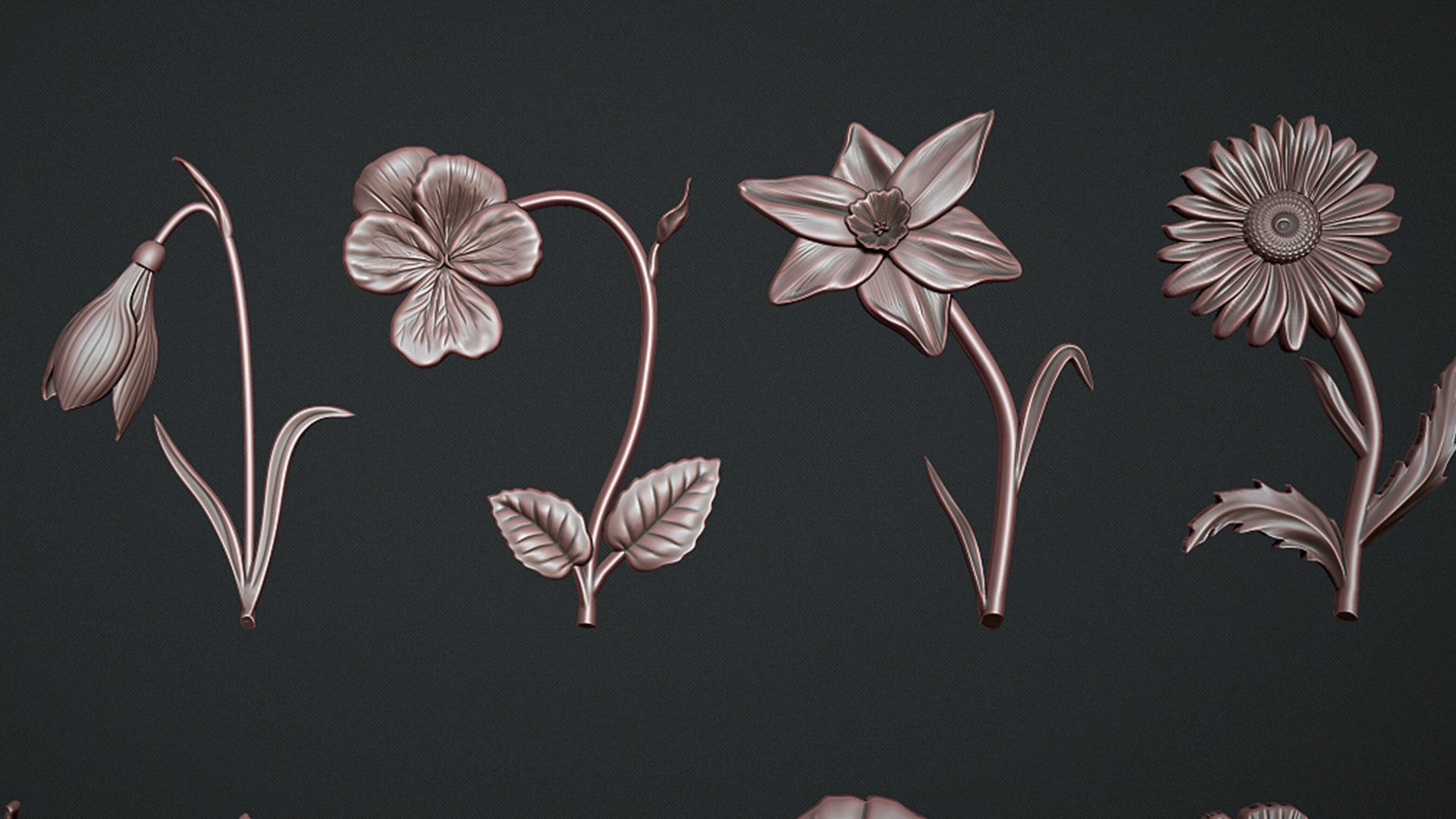 Birth Month Flowers Set Bas Relief 3D print model_10