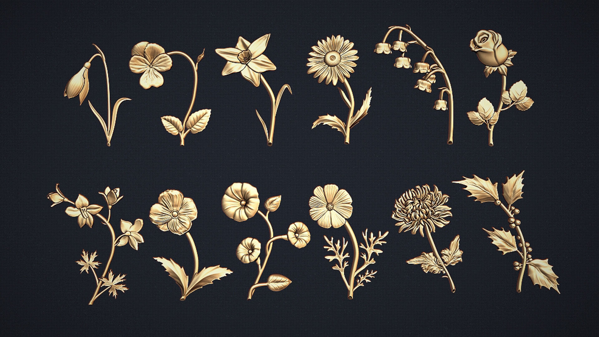 Birth Month Flowers Set Bas Relief 3D print model_13