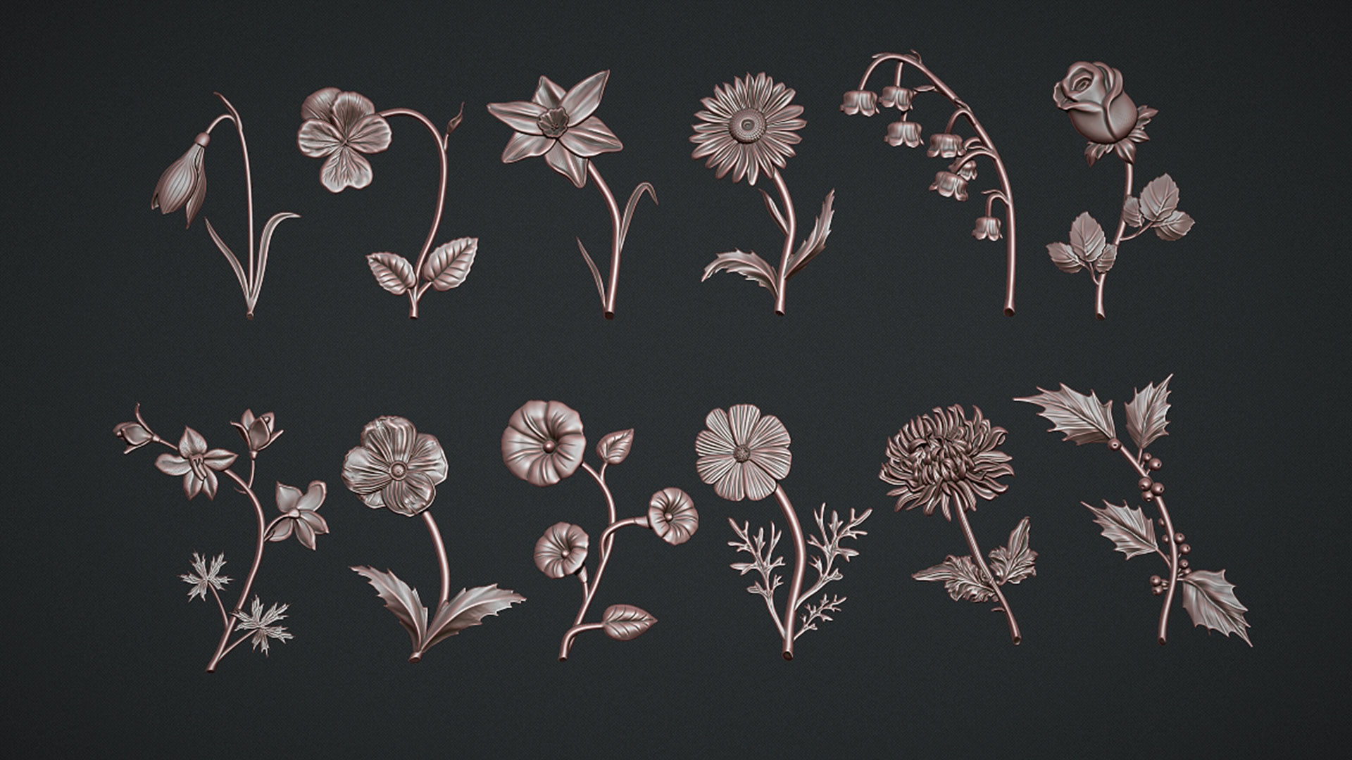 Birth Month Flowers Set Bas Relief 3D print model_11