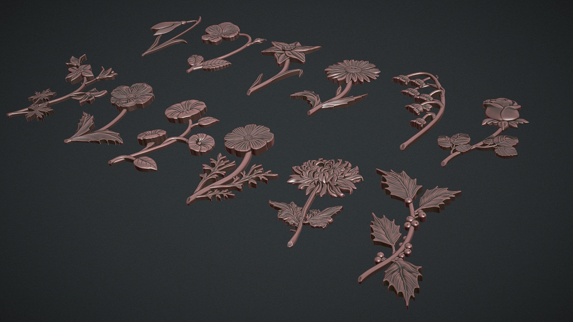 Birth Month Flowers Set Bas Relief 3D print model_6