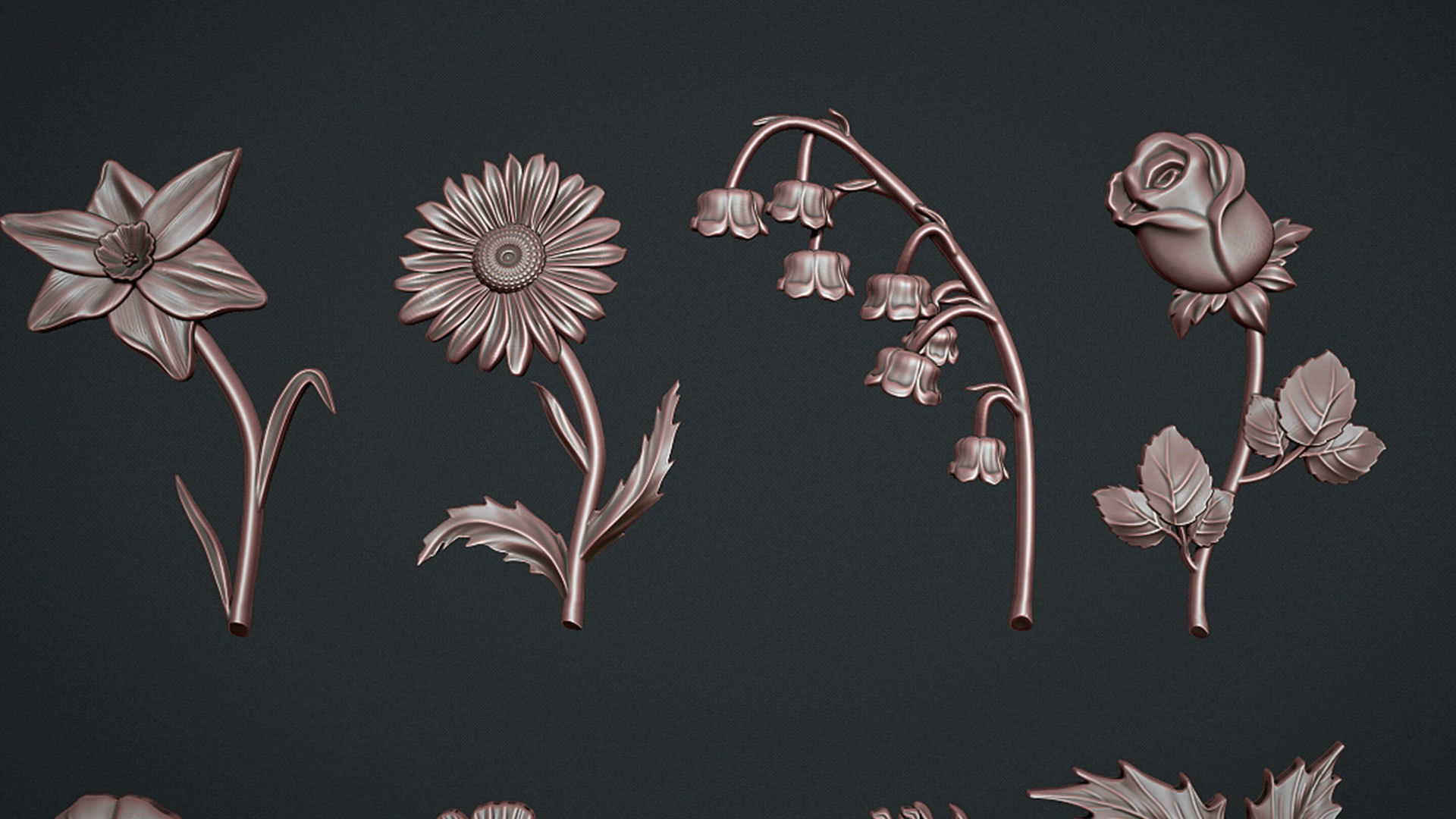 Birth Month Flowers Set Bas Relief 3D print model_9