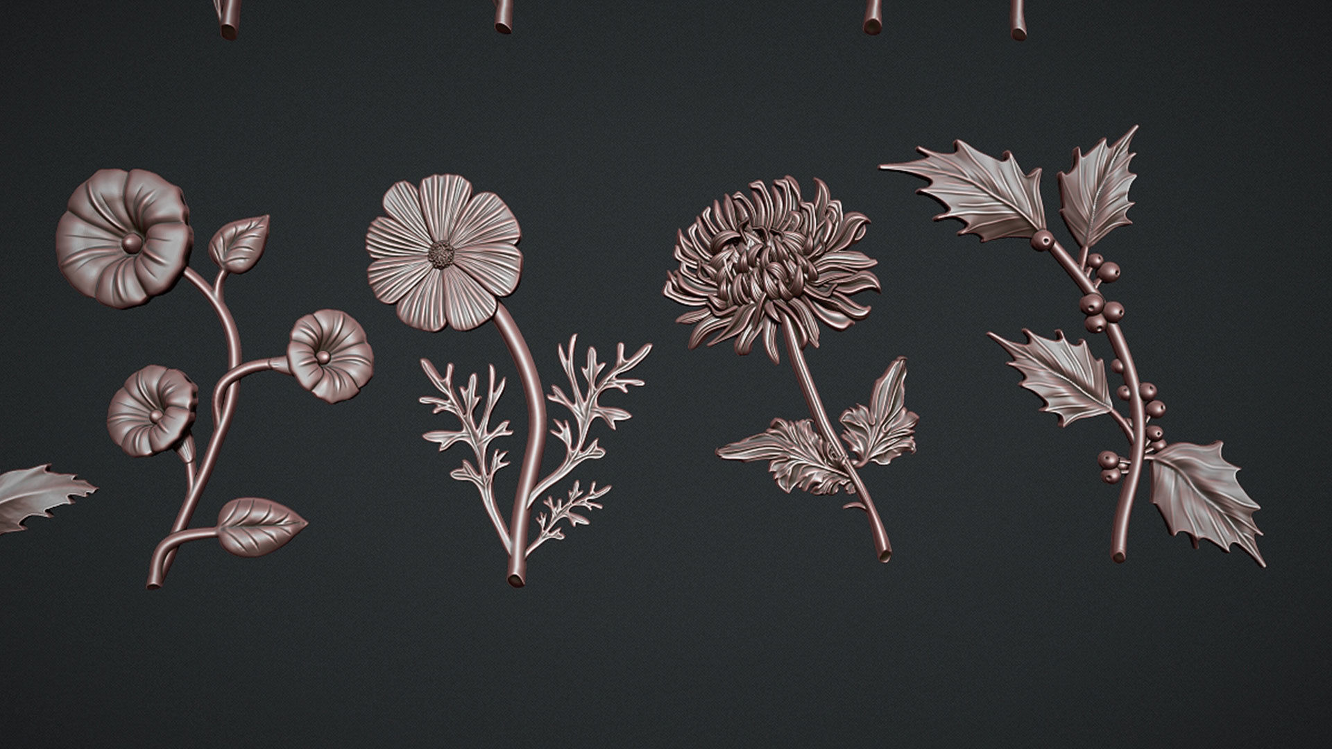 Birth Month Flowers Set Bas Relief 3D print model_7