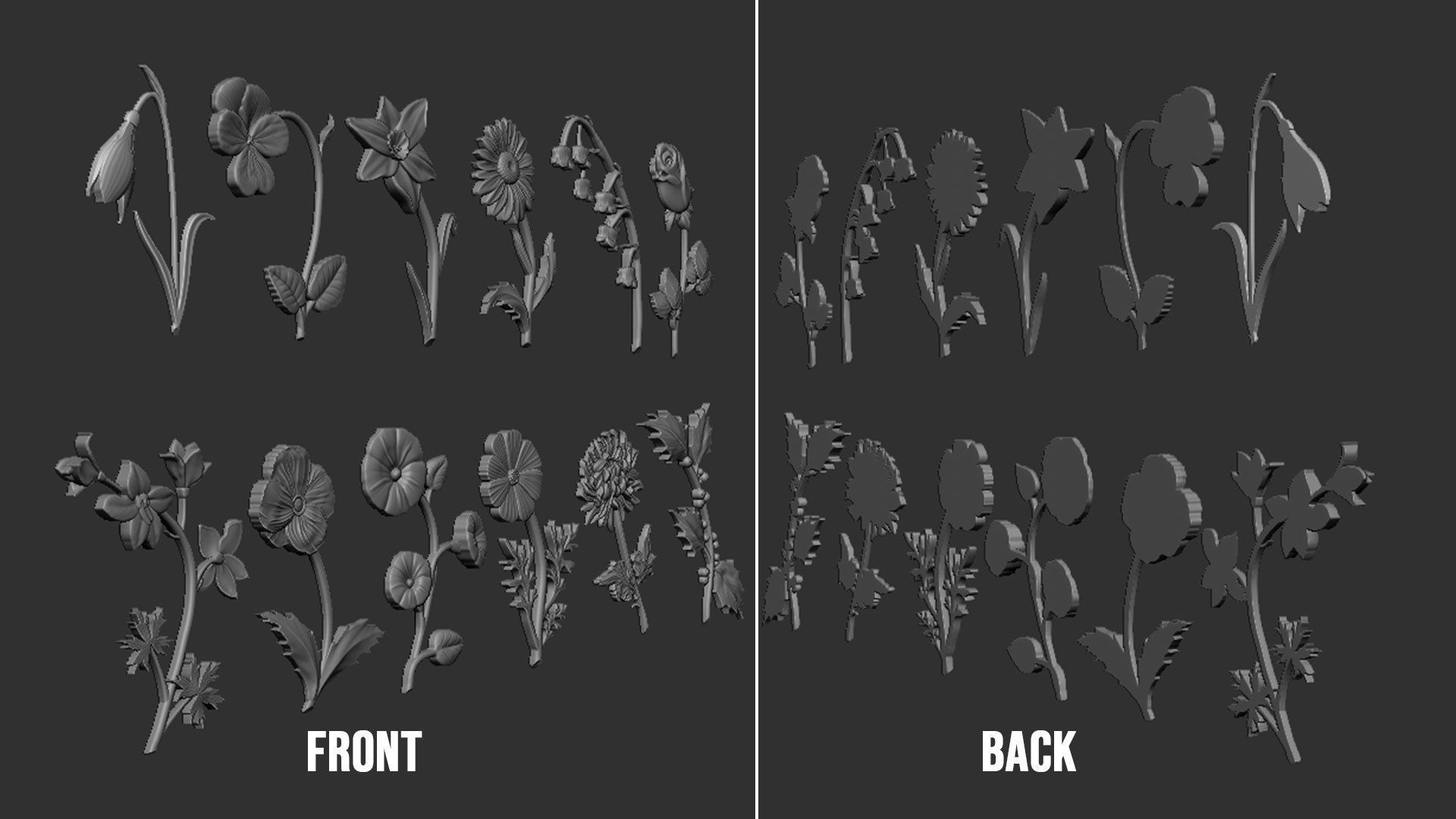 Birth Month Flowers Set Bas Relief 3D print model_5