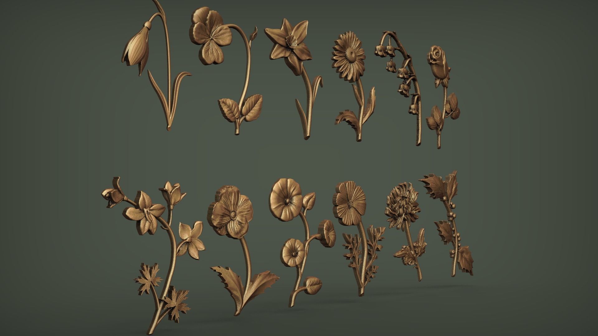 Birth Month Flowers Set Bas Relief 3D print model_3