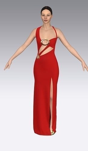 Red dress  belt detail  Low-poly 3D model