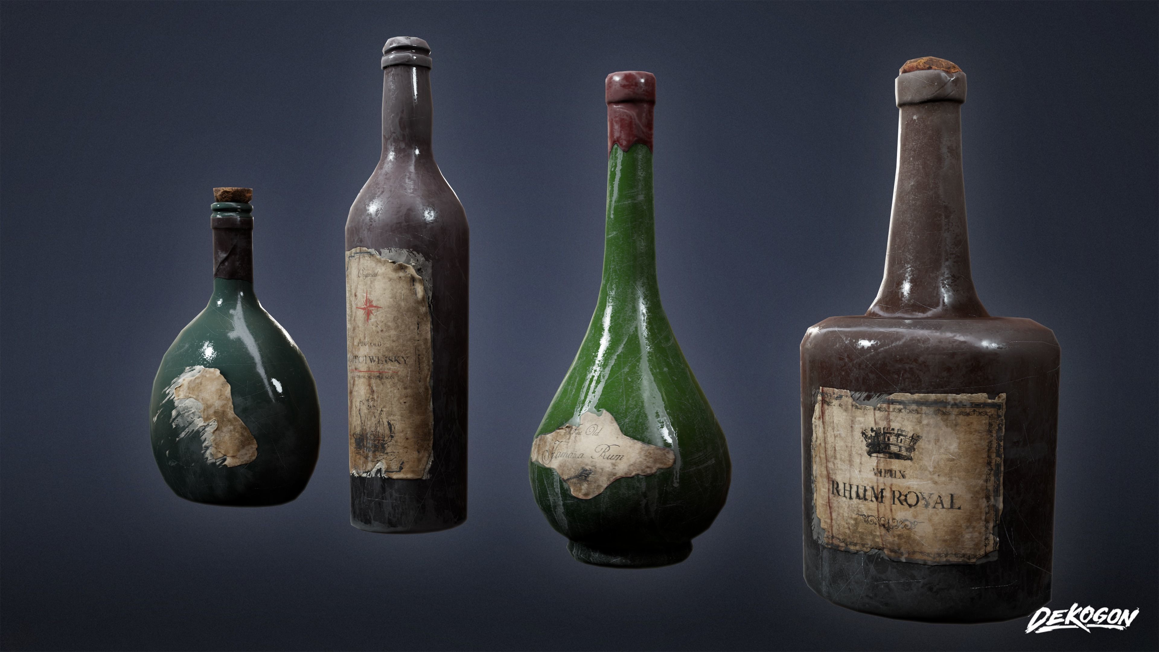 PIRATES - Liquor Bottles 01 - NANITE AND LOW POLY Low-poly 3D model_2