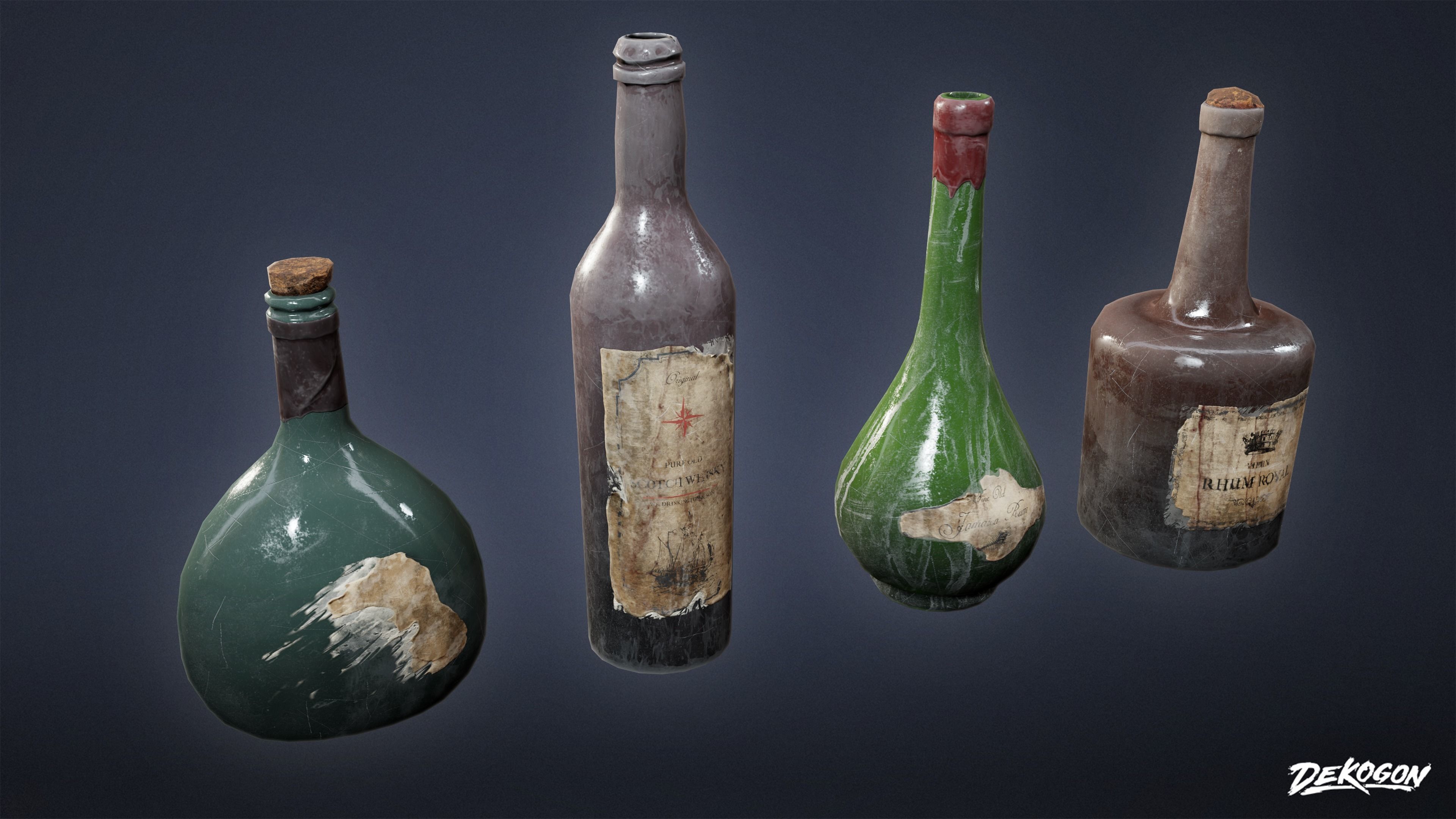 PIRATES - Liquor Bottles 01 - NANITE AND LOW POLY Low-poly 3D model_9