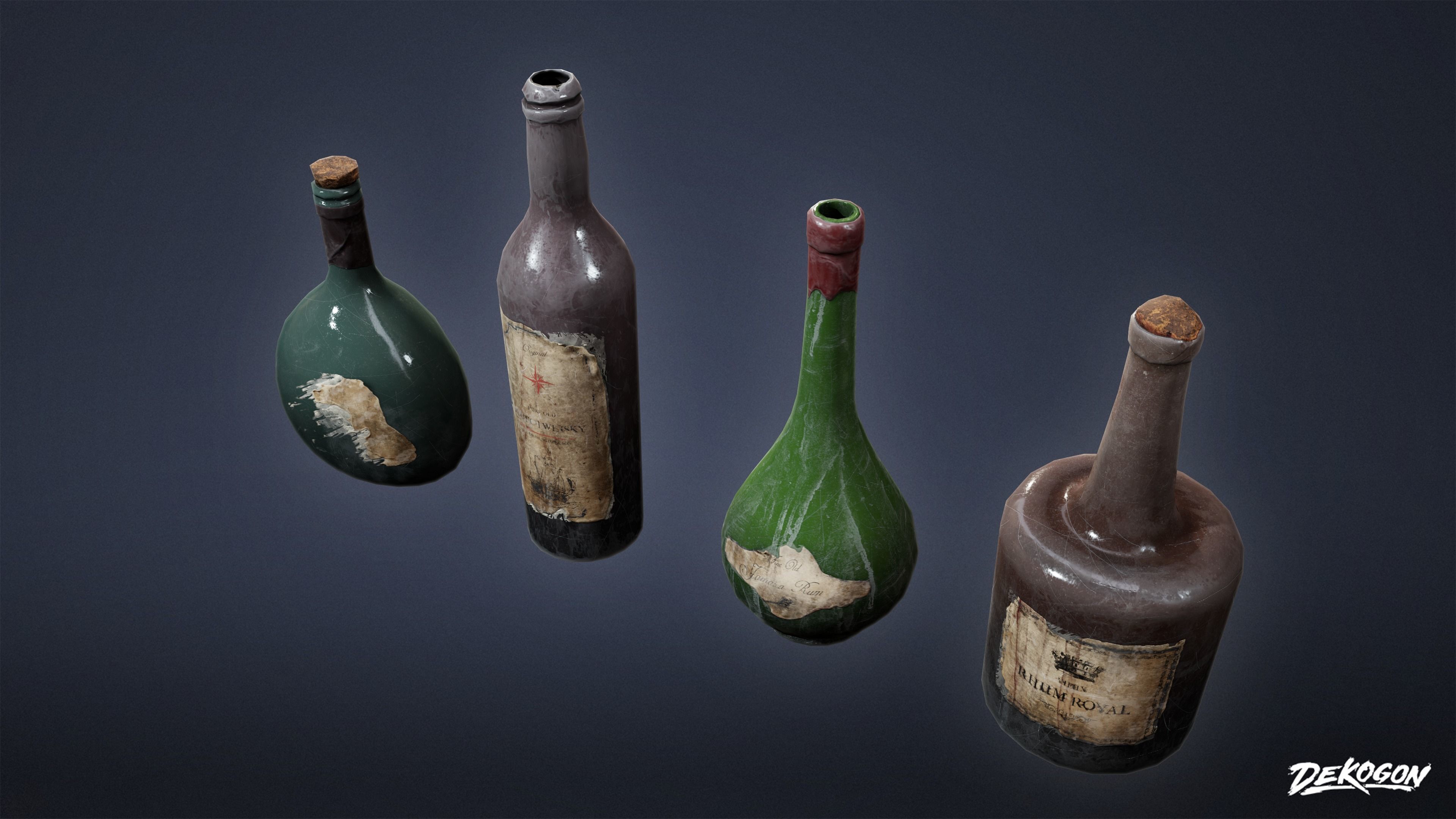 PIRATES - Liquor Bottles 01 - NANITE AND LOW POLY Low-poly 3D model_3