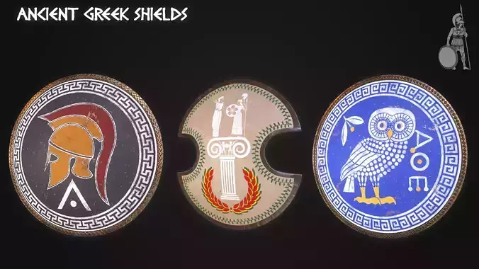 Ancient Greek Shields Set Low Poly Game Ready