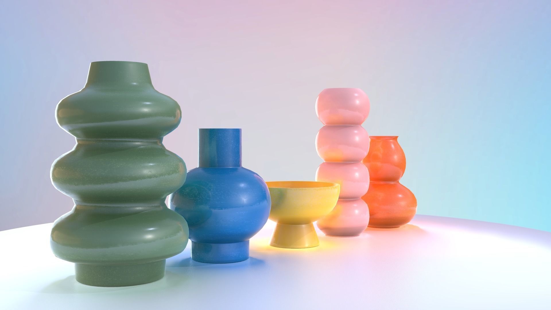 Modern Colorful Vases Vol 1 - Bubble Vases Low-poly 3D model_4