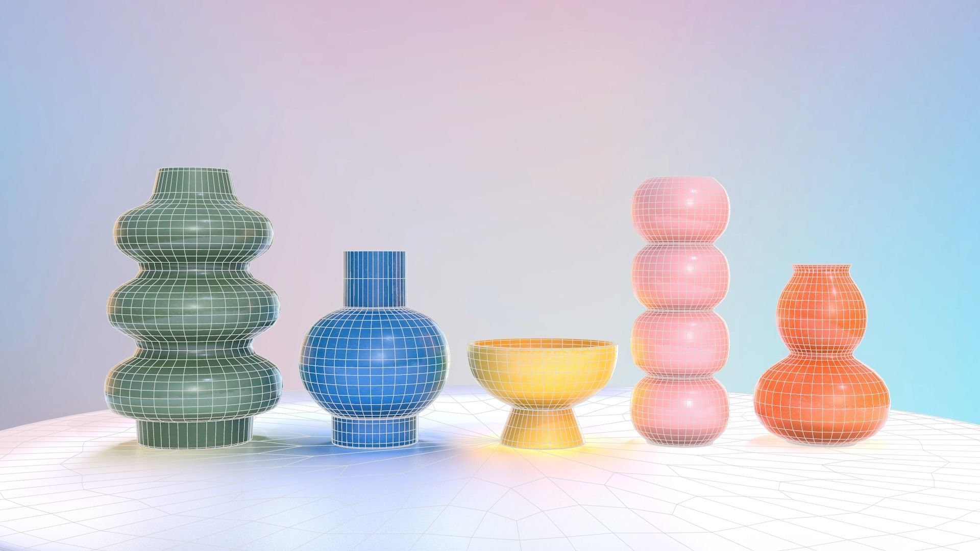 Modern Colorful Vases Vol 1 - Bubble Vases Low-poly 3D model_2
