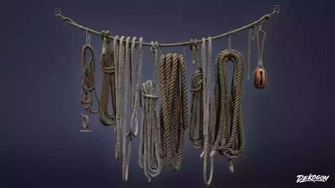 SEASIDE DOCKS - Hanging Ropes 01 - NANITE AND LOW POLY Low-poly 3D model