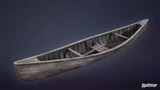SEASIDE DOCKS - Wooden Canoe 01 - NANITE AND LOW POLY Low-poly 3D model