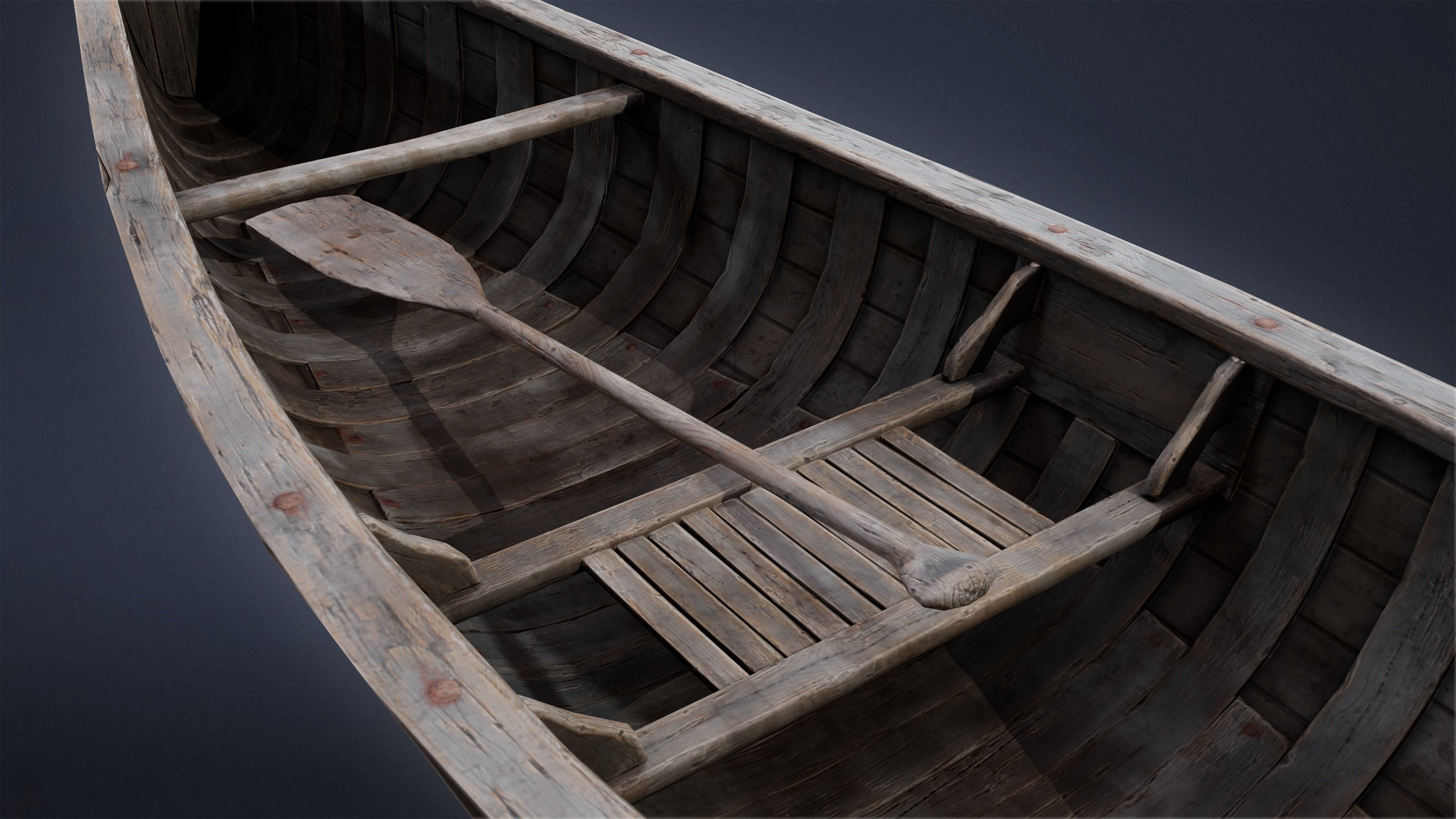 SEASIDE DOCKS - Wooden Canoe 01 - NANITE AND LOW POLY Low-poly 3D model_7
