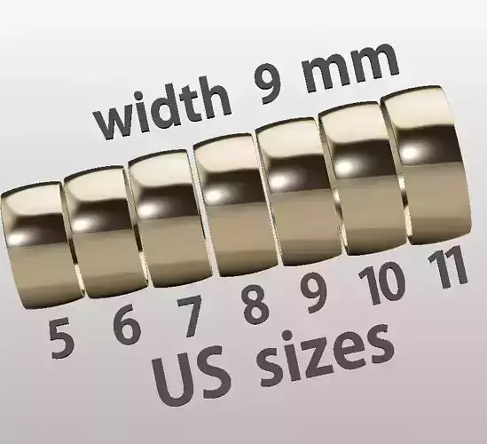 Printable jewelry comfort WEDDING ring 9mm STL 7 US sizes