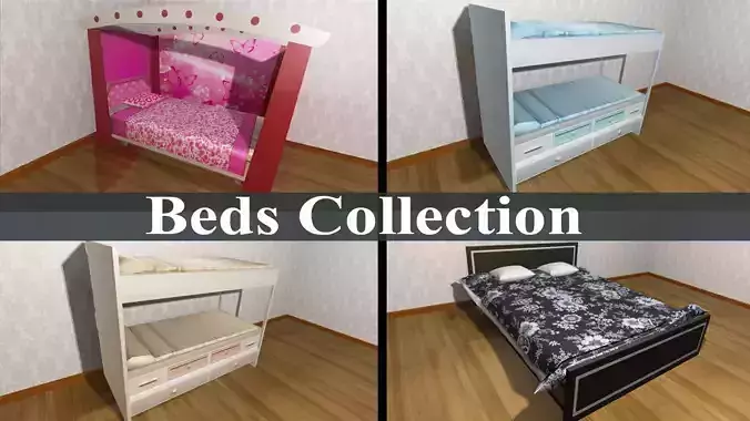 Beds Collection Low-poly 3D model