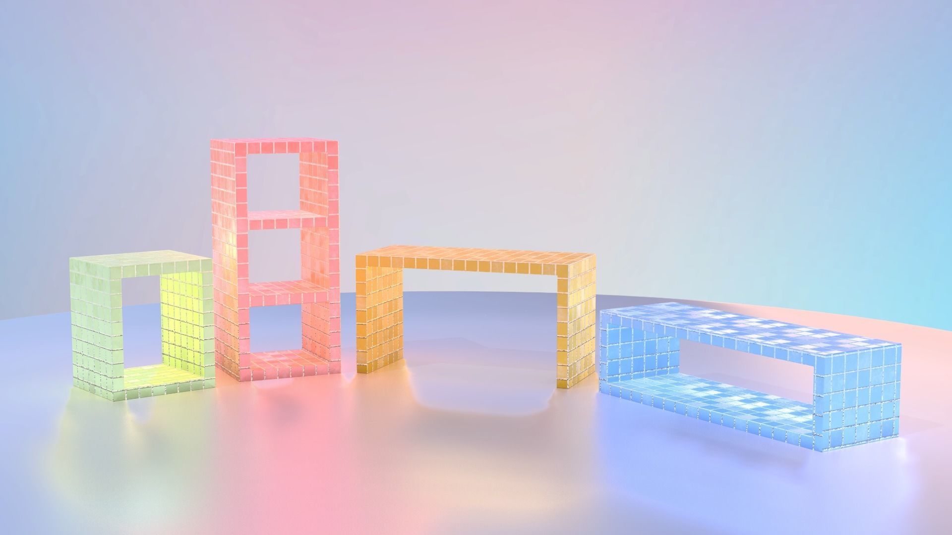 Colorful Tile Tables Set - Vol 1 Low-poly 3D model_5