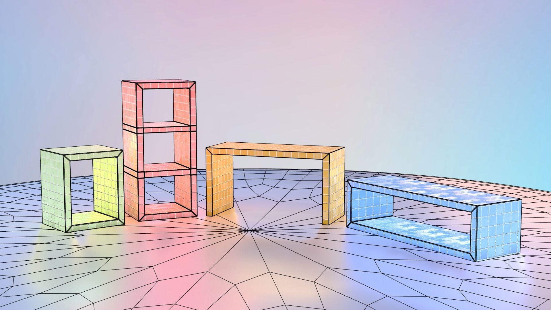 Colorful Tile Tables Set - Vol 1 Low-poly 3D model_2