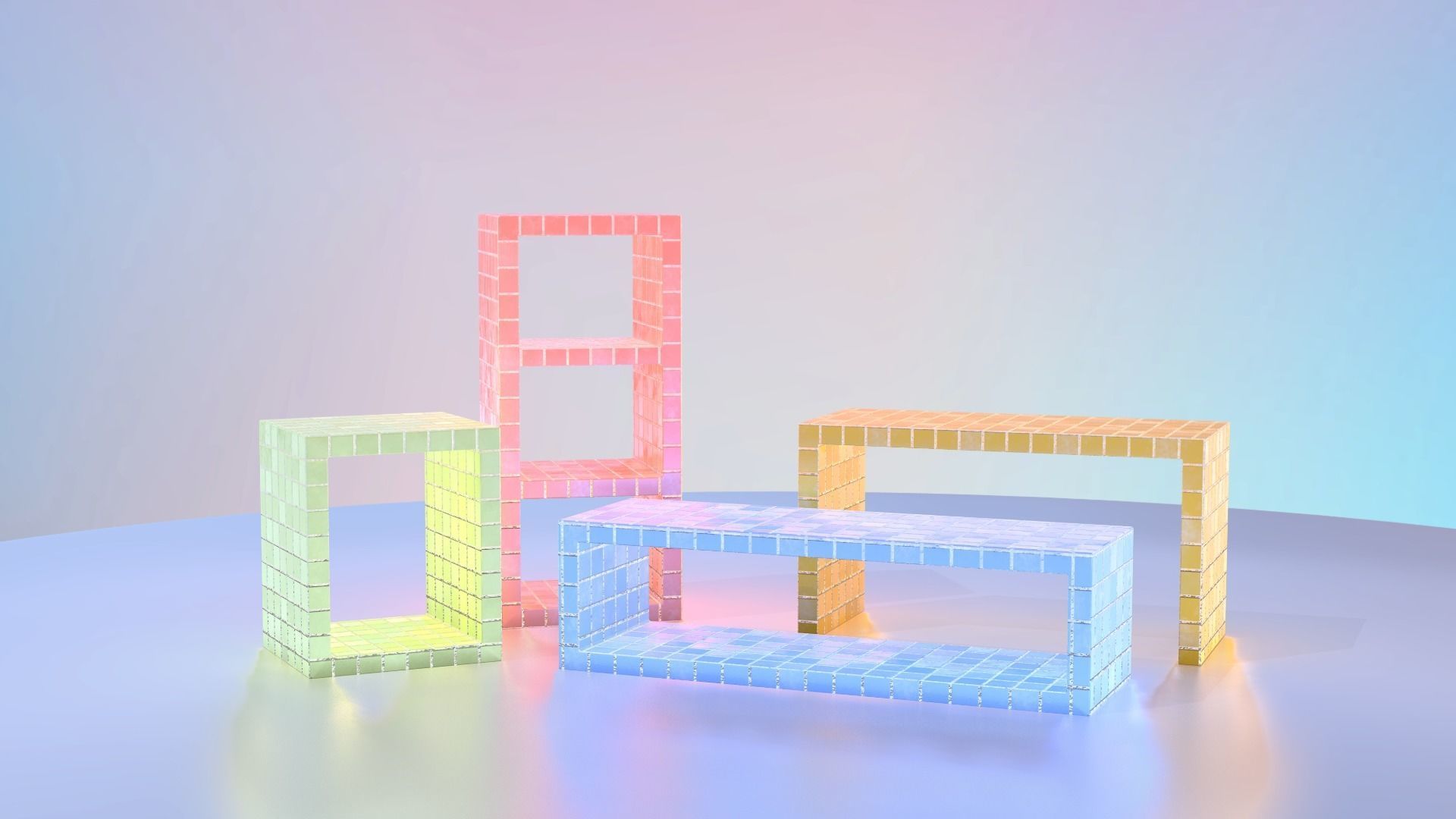 Colorful Tile Tables Set - Vol 1 Low-poly 3D model_6