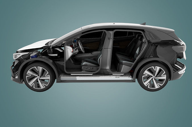 Volkswagen ID4D with interior trim and interior structure Low-poly 3D model