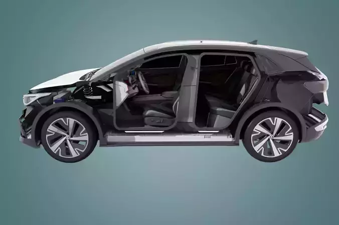 Volkswagen ID4D with interior trim and interior structure Low-poly 3D model
