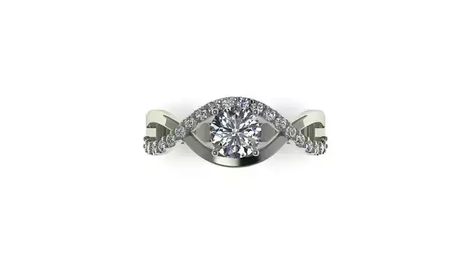 Tranquil Brilliance Solitaire Ring with Woven Band and Diamonds 3D print model