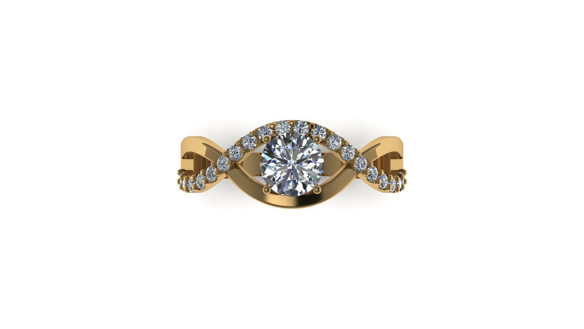 Tranquil Brilliance Solitaire Ring with Woven Band and Diamonds 3D print model_1
