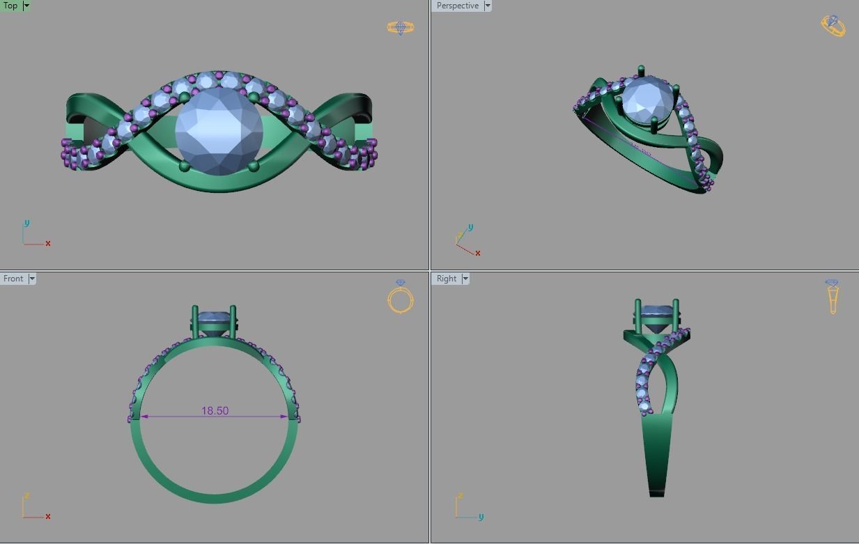 Tranquil Brilliance Solitaire Ring with Woven Band and Diamonds 3D print model_7