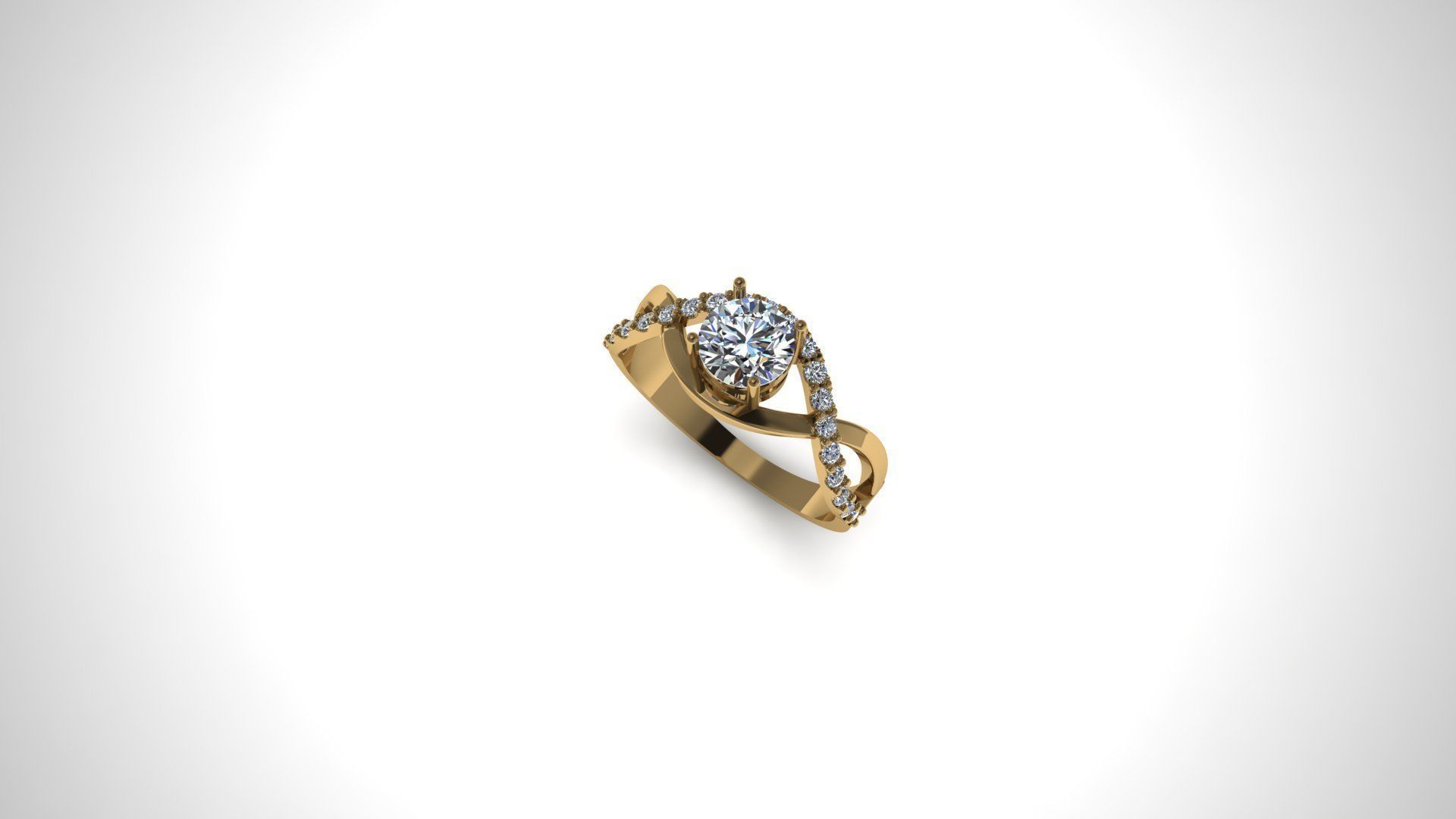 Tranquil Brilliance Solitaire Ring with Woven Band and Diamonds 3D print model_3