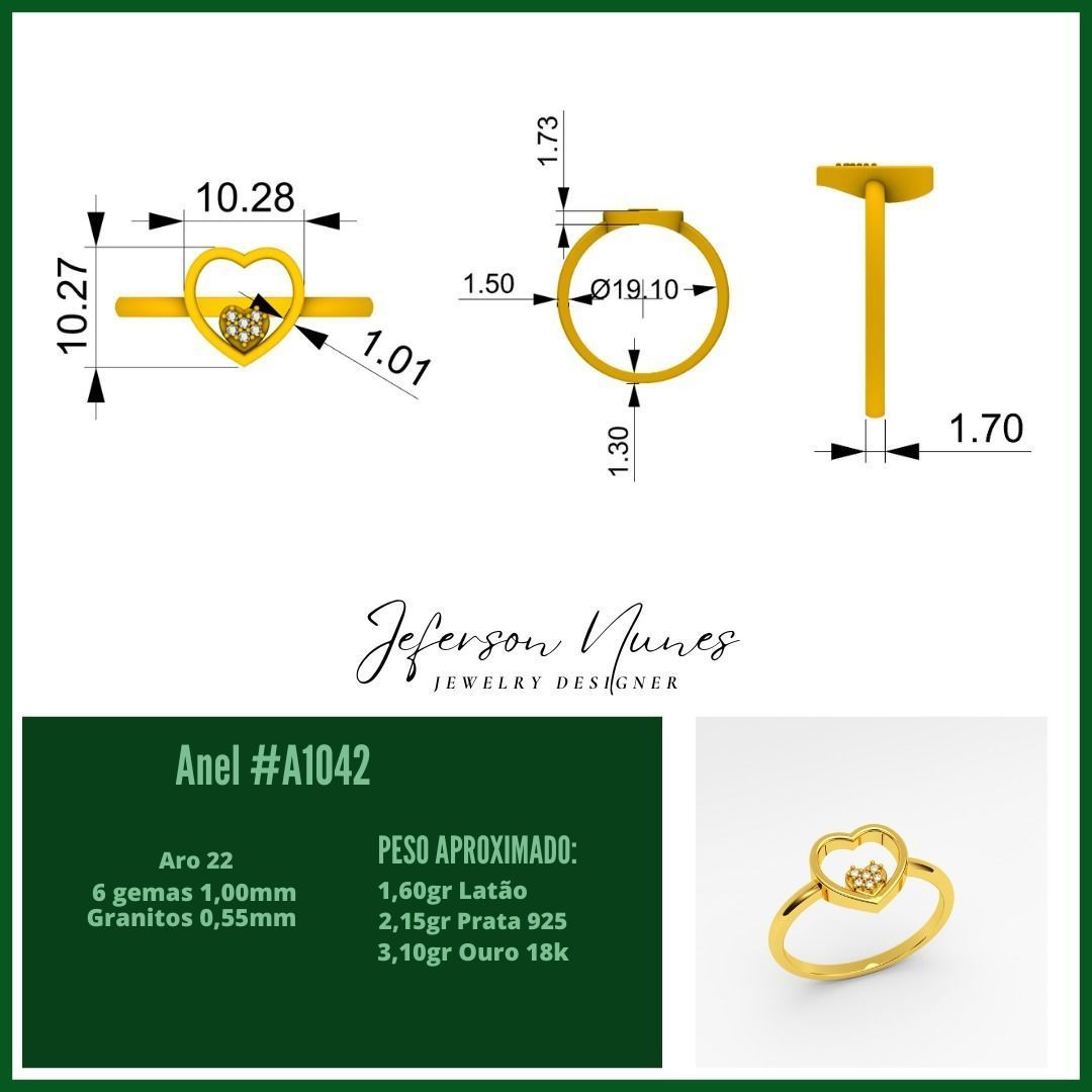 Anel Coracao A1042 3D print model_2