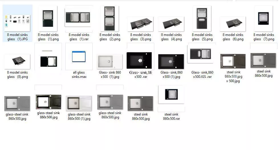 Our collection includes 14 3D models of glass kitchen sinks Low-poly 3D model