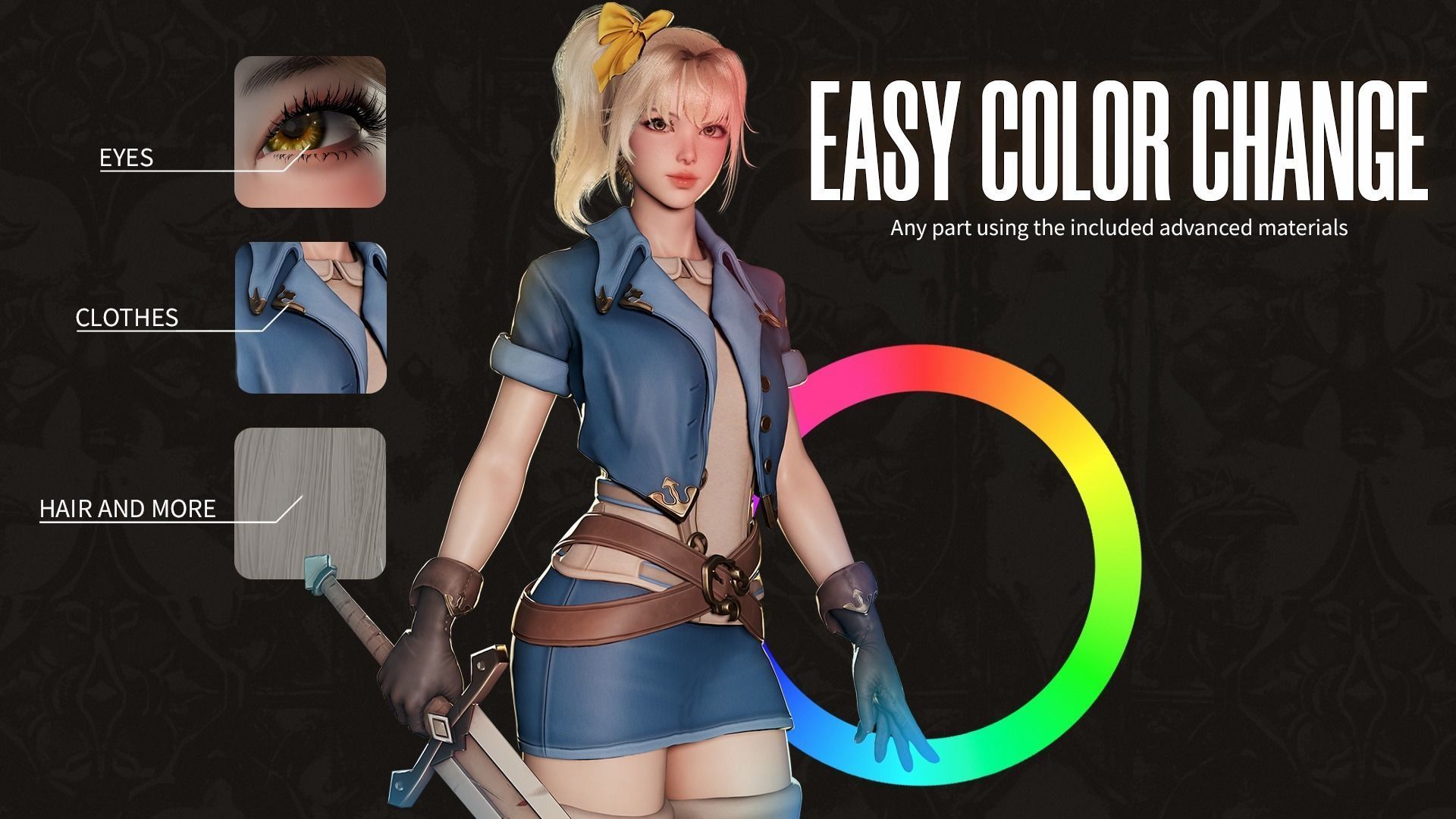 MMORPG Newbie Warrior - Medieval Fantasy Modular Character Low-poly 3D model_4