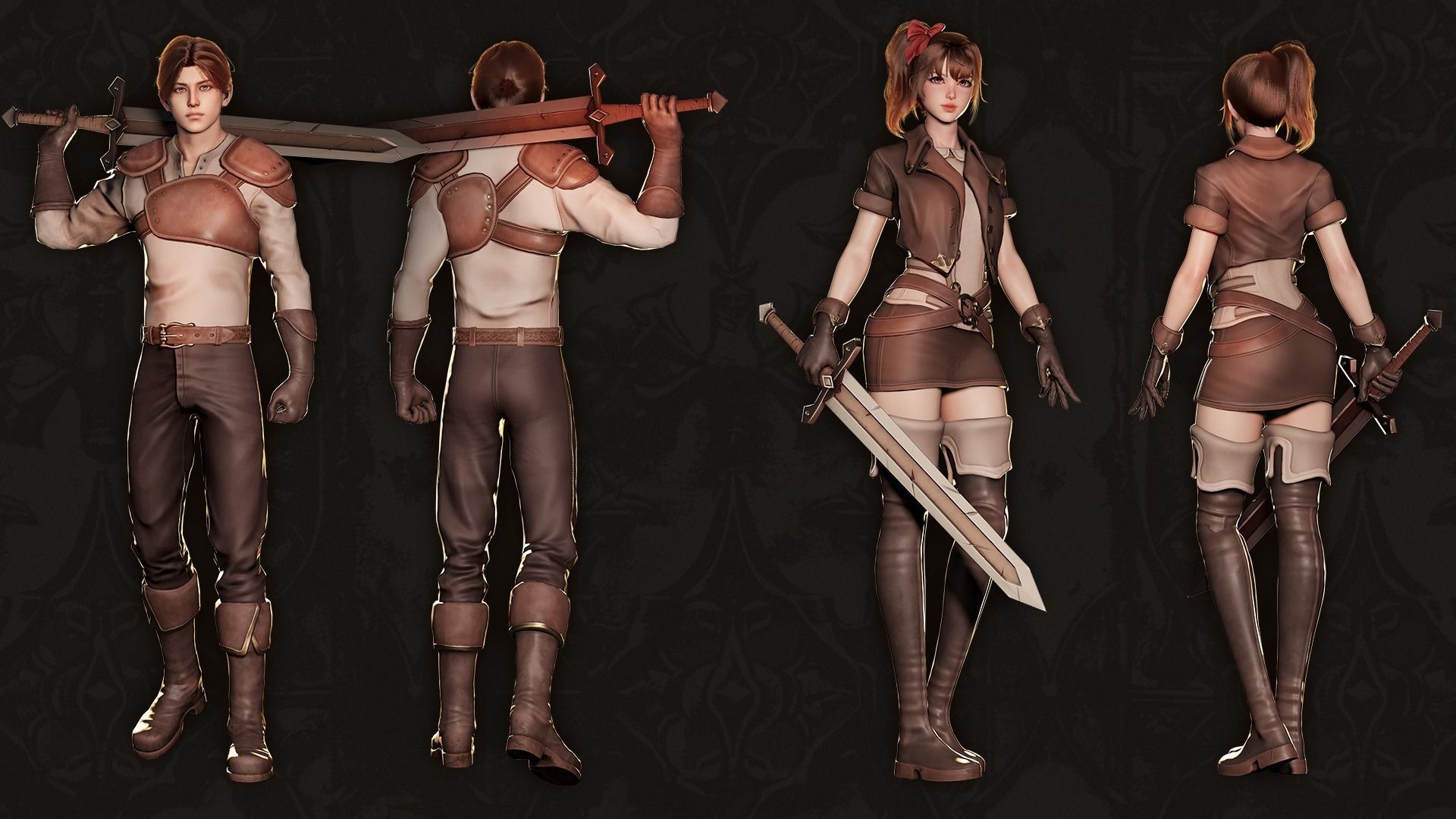 MMORPG Newbie Warrior - Medieval Fantasy Modular Character Low-poly 3D model_2