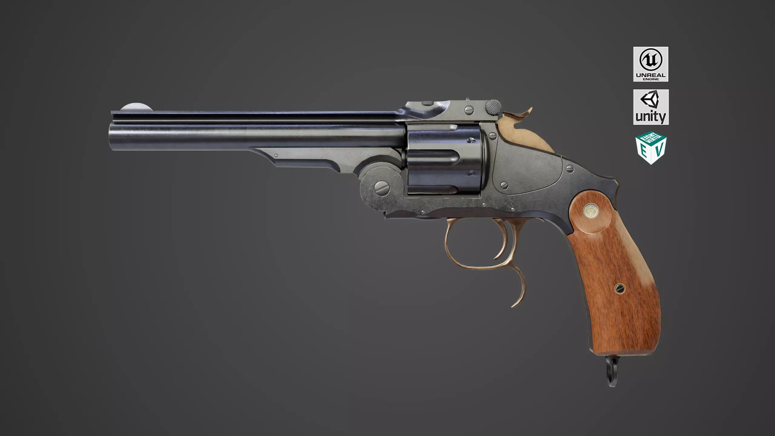Revolver 02 Generic Black All PBR Unity UE Textures Low-poly 3D model_0