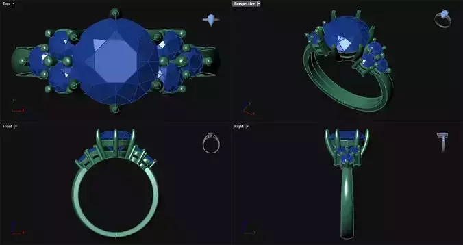 Diamond Round Engagement Ring with accent stones 3D print model