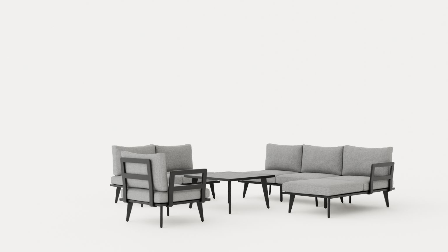 Villac sofa set B Gray Low-poly 3D model_1
