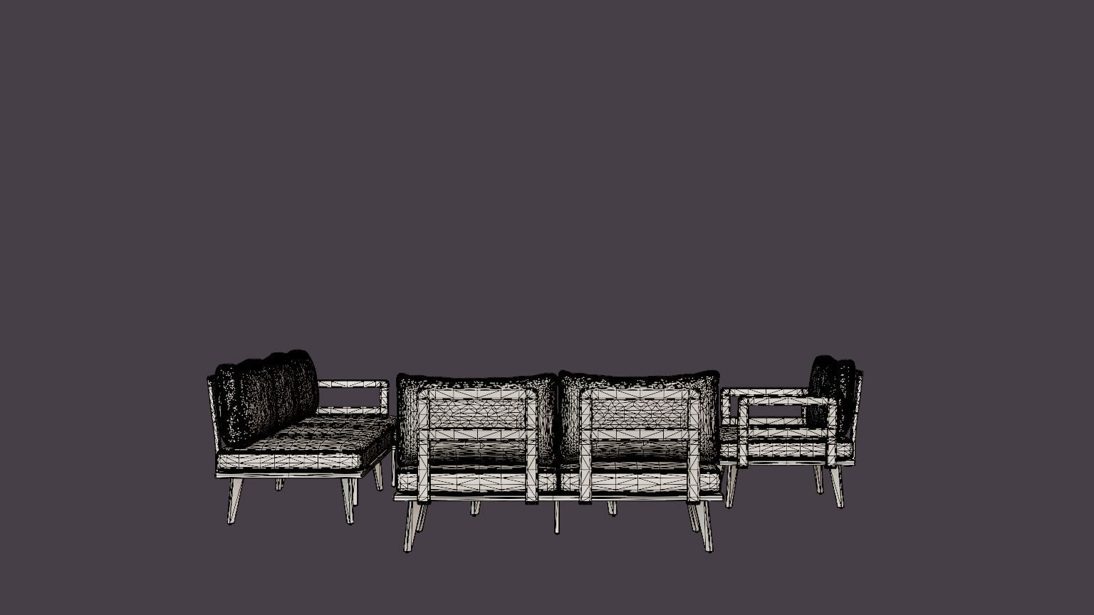 Villac sofa set B Gray Low-poly 3D model_5