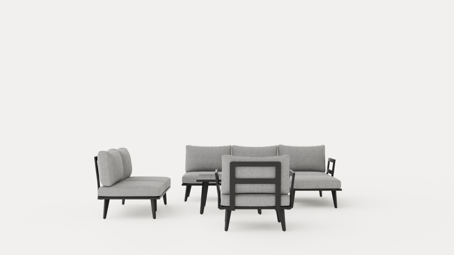 Villac sofa set B Gray Low-poly 3D model_2