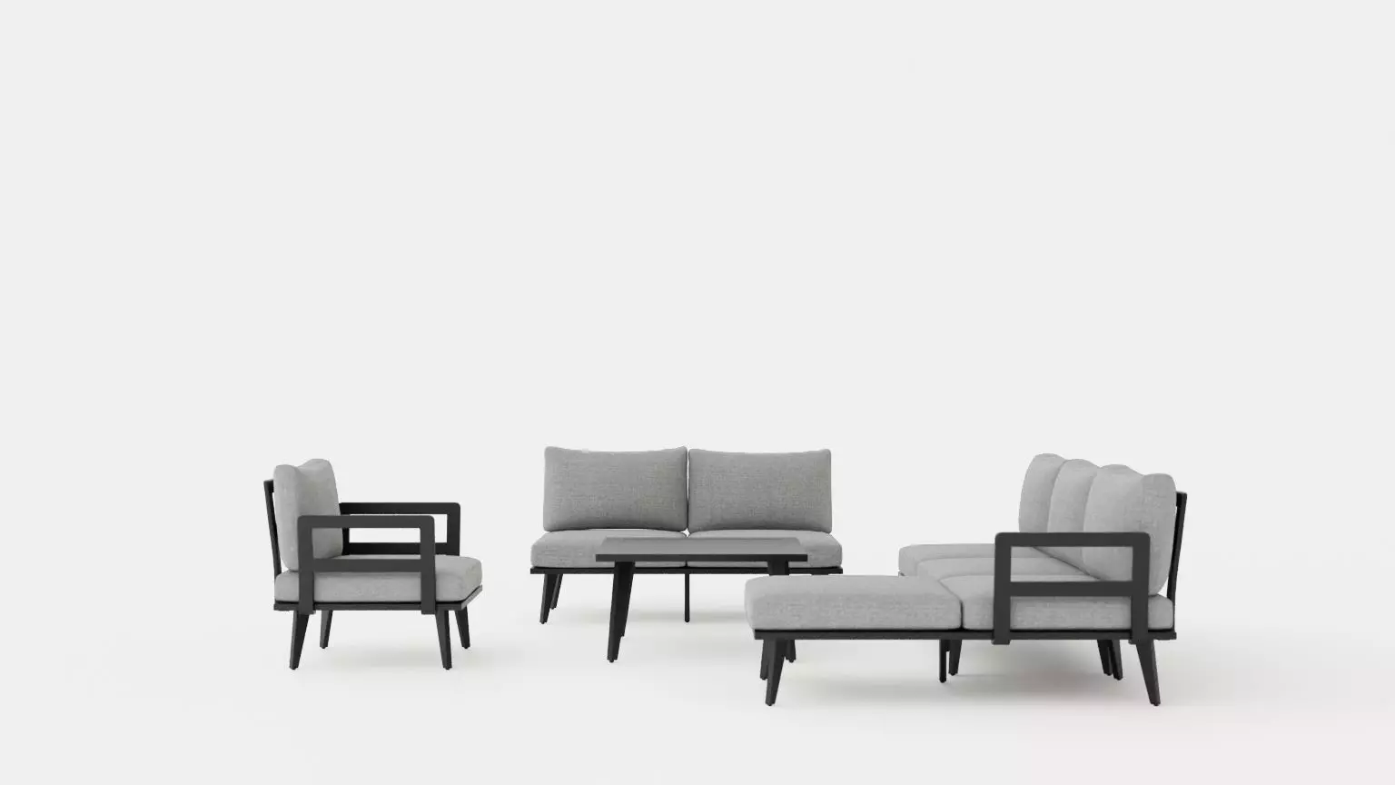 Villac sofa set B Gray Low-poly 3D model_0
