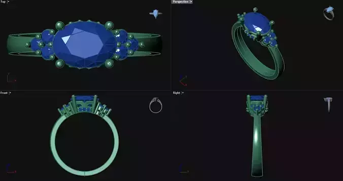 Diamond Oval Engagement Ring  with accent stones 