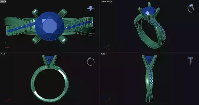 1ct Round Diamond Engagement Ring  with sidestones 