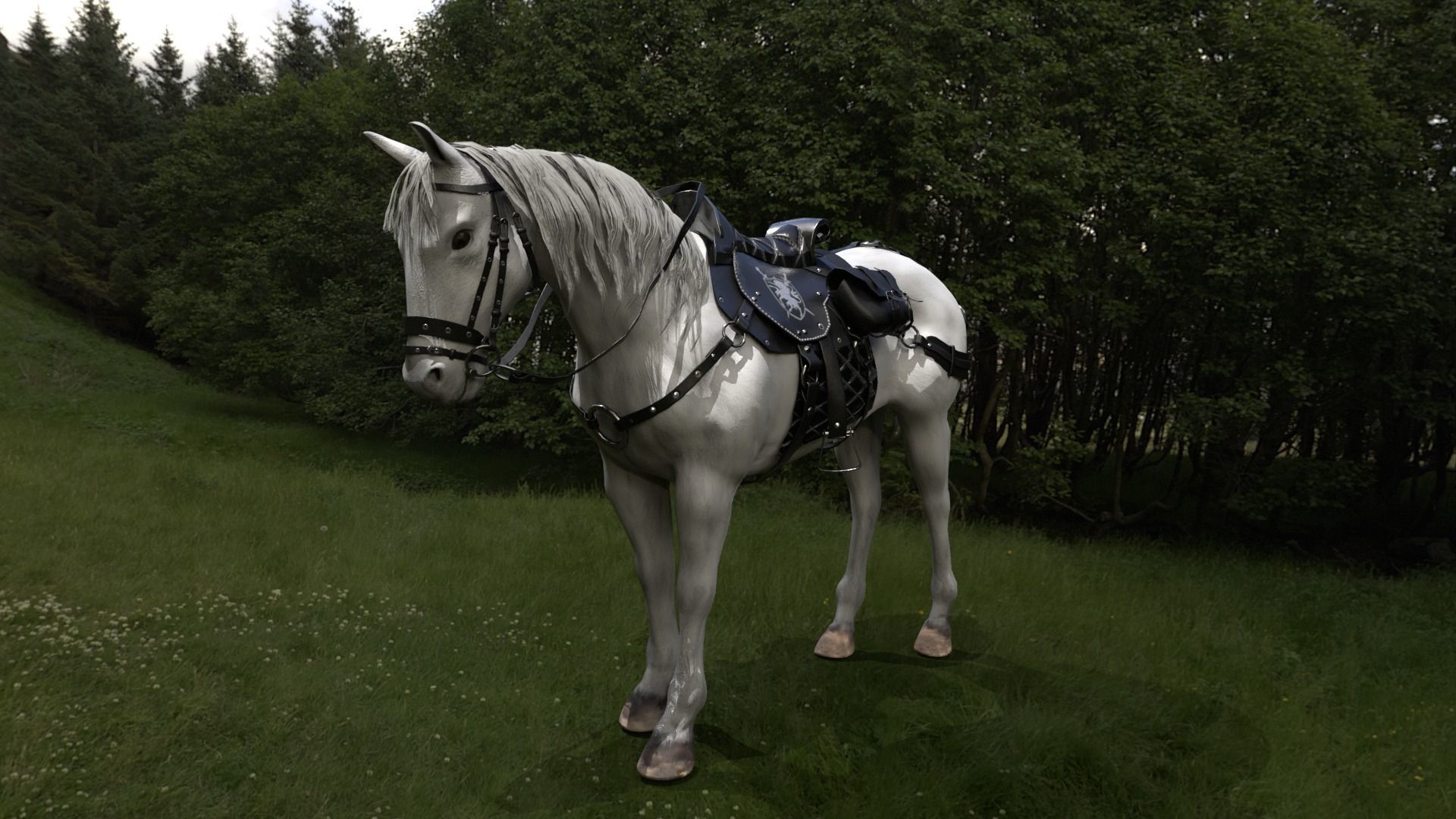 Saddled Horse Low-poly 3D model_9