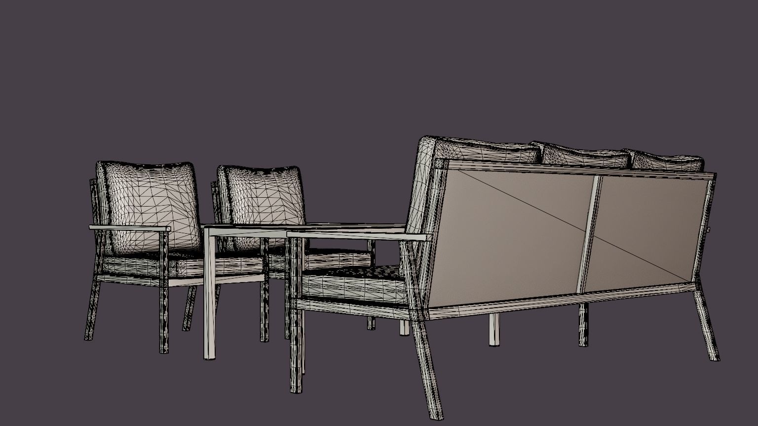 Rana 3-seater sofa set Low-poly 3D model_6