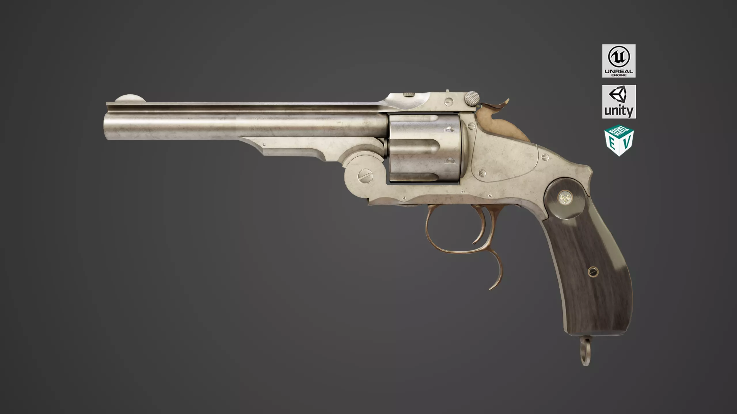Revolver 02 Generic Silver All PBR Unity UE Textures Low-poly 3D model_0